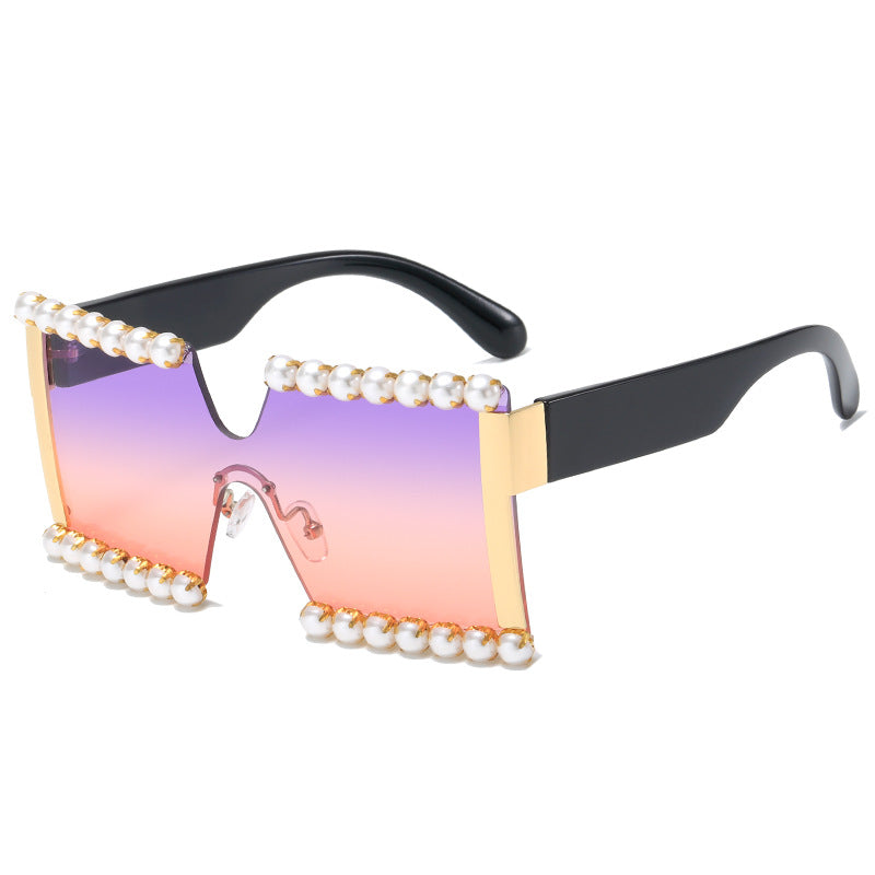 Ladies extravagant rectangular sunglasses with pearl decoration and UV protection Bowlift