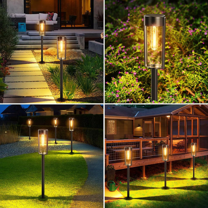Weatherproof Garden Post Lantern With Vintage Filament-Style Bulb And Tempered Glass Panels Bowlift