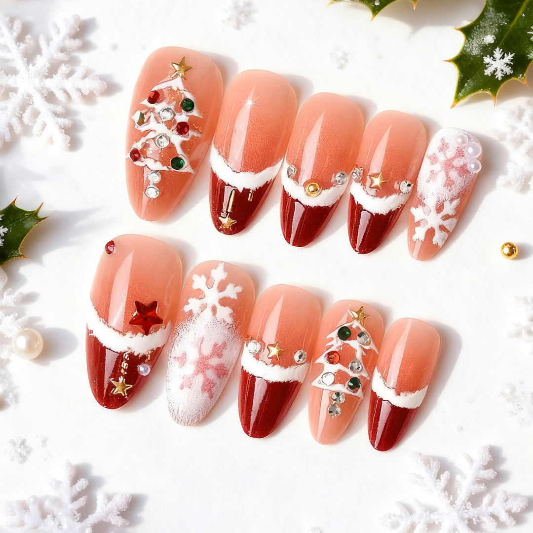 Festive artificial nails with Christmas design Bowlift