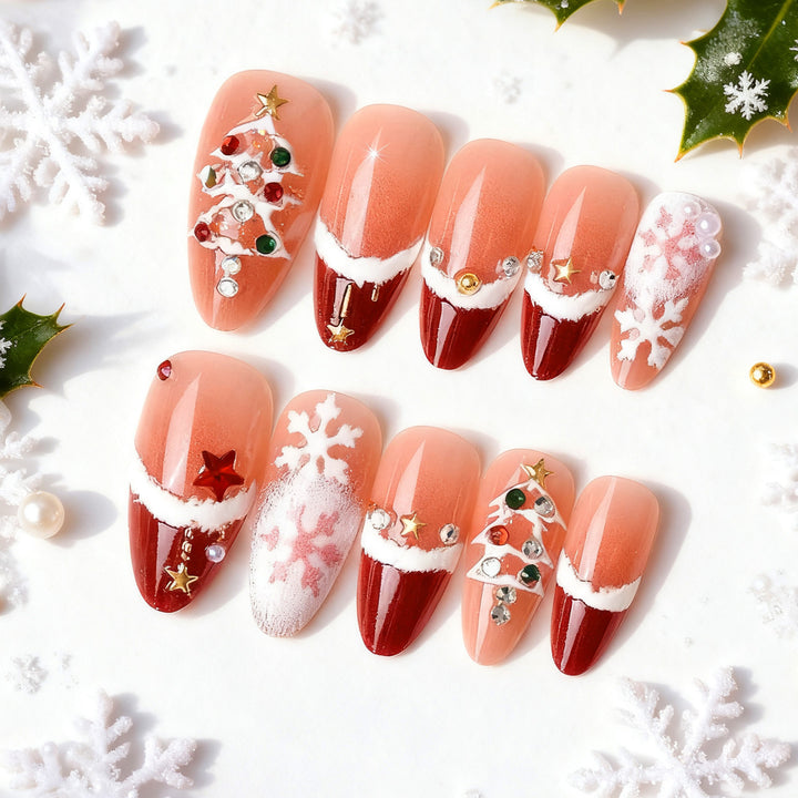 Festive artificial nails with Christmas design Bowlift