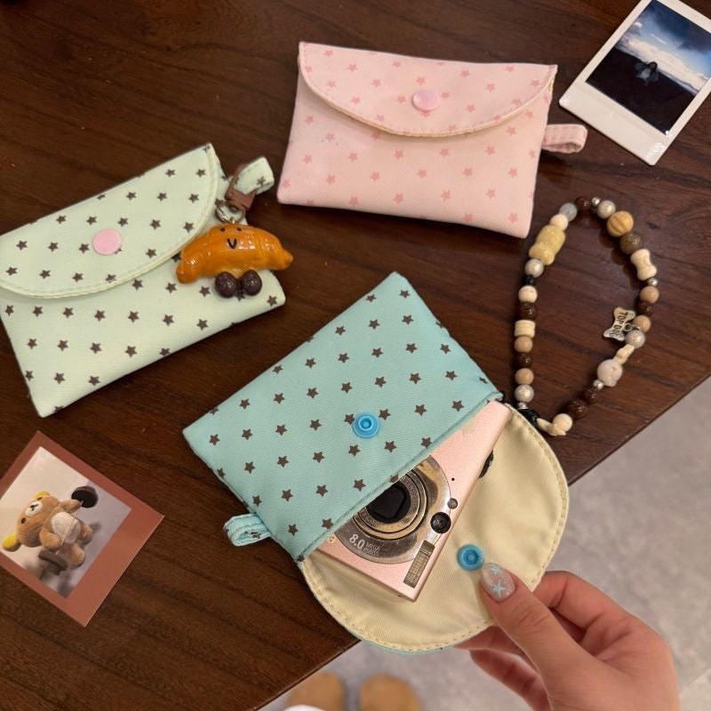 Compact Star-Print Snap Card Wallet with Coin Pouch Bowlift
