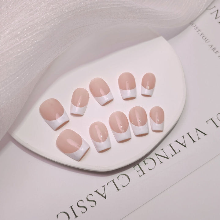 Elegant French Tip Press-On Nails Bowlift
