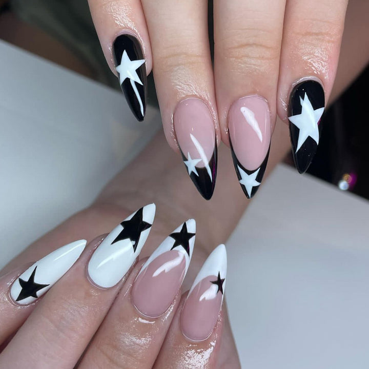 Stylish Star Accent Stiletto Nail Art Bowlift