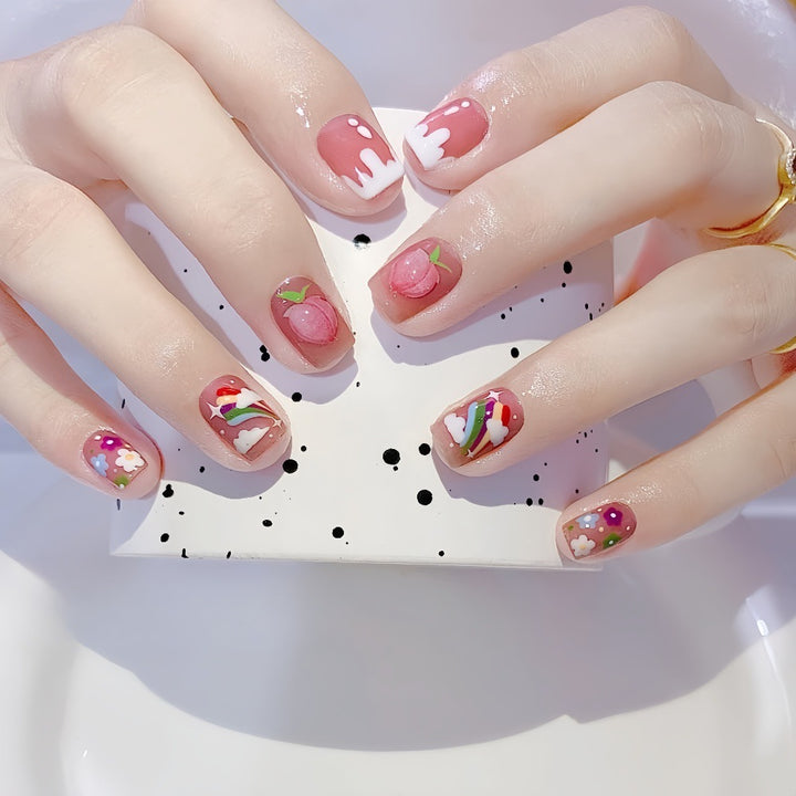 Artificial nails with cheerful flower designs Bowlift