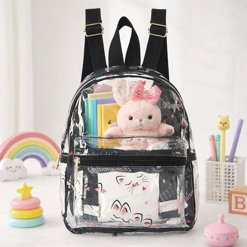 Women's Transparent Backpack with Cat Design Bowlift
