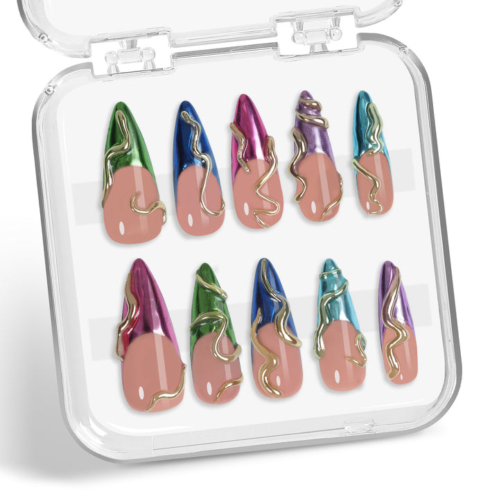 Artificial nail set in elegant design with creative accents Bowlift