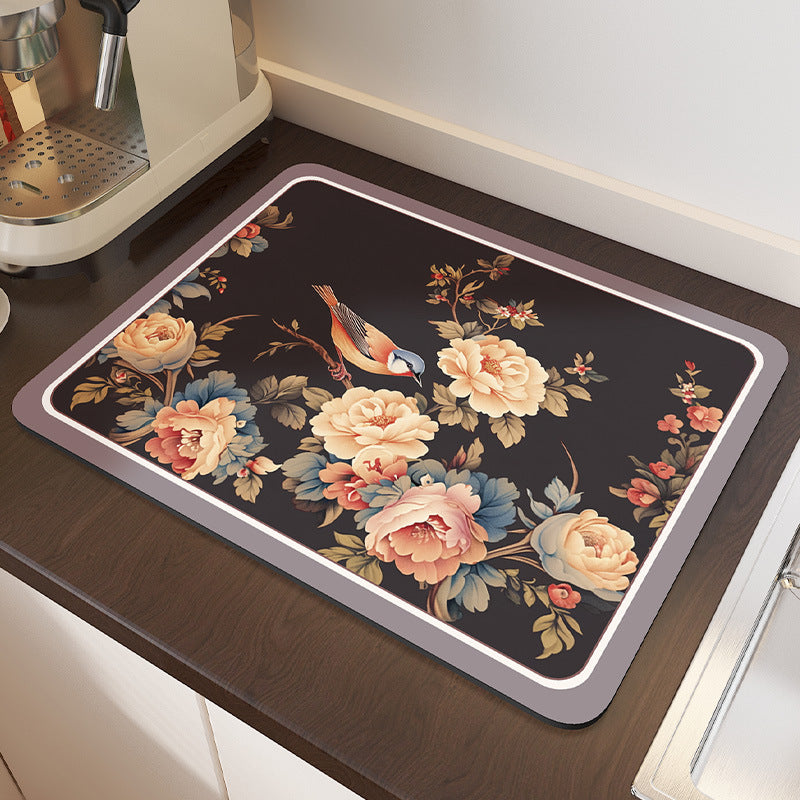 Floral Pattern Kitchen Drain Mat Bowlift