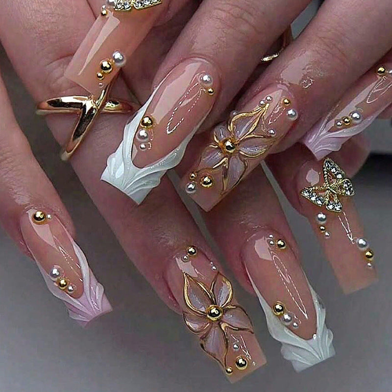 Decorative Press-On Nail Art Set with Crystal Accents Bowlift