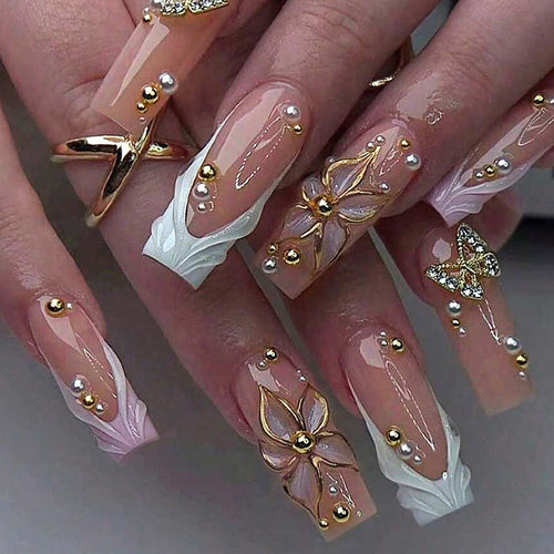 Decorative Press-On Nail Art Set with Crystal Accents Bowlift