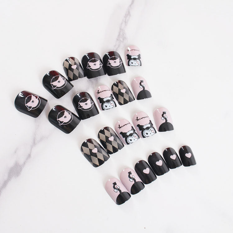 Premium artificial nail set with creative black and white designs Bowlift