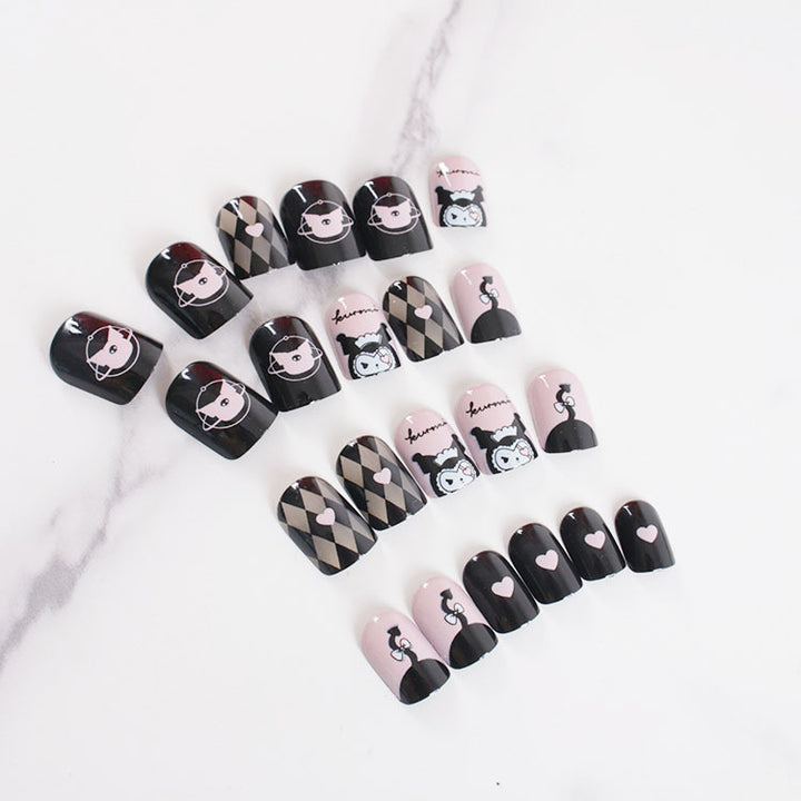 Premium artificial nail set with creative black and white designs Bowlift