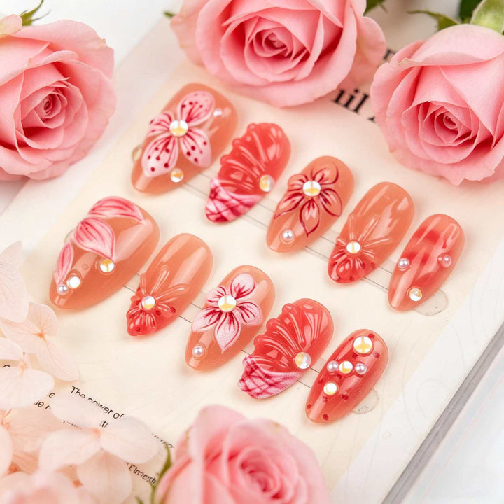Floral Embellished Press-On Nail Set Bowlift 1787225131