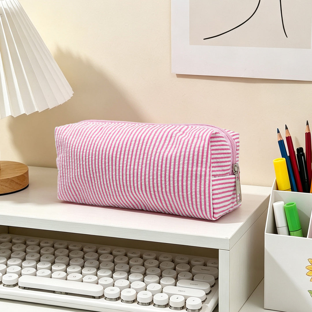 Striped Zippered Pencil Case Bag Bowlift