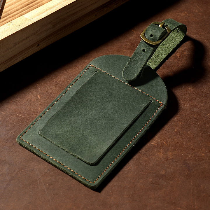 Genuine Leather Luggage Tag with Adjustable Buckle and ID Window Bowlift