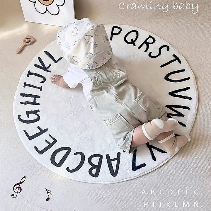 Round Alphabet Playroom Rug Soft Non-Slip Educational Floor Mat Bowlift