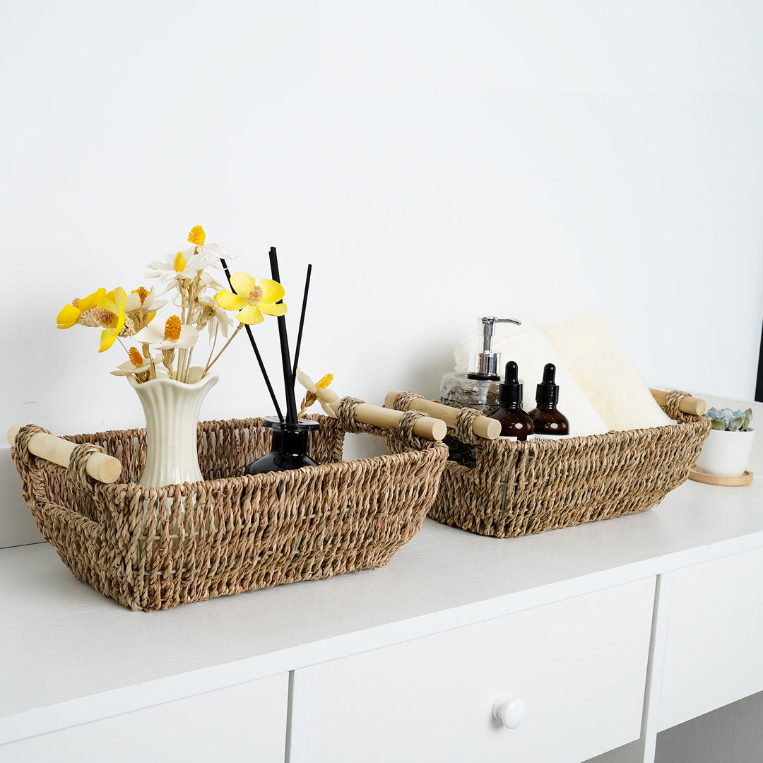 Natural Fiber Storage Basket with Handles Bowlift