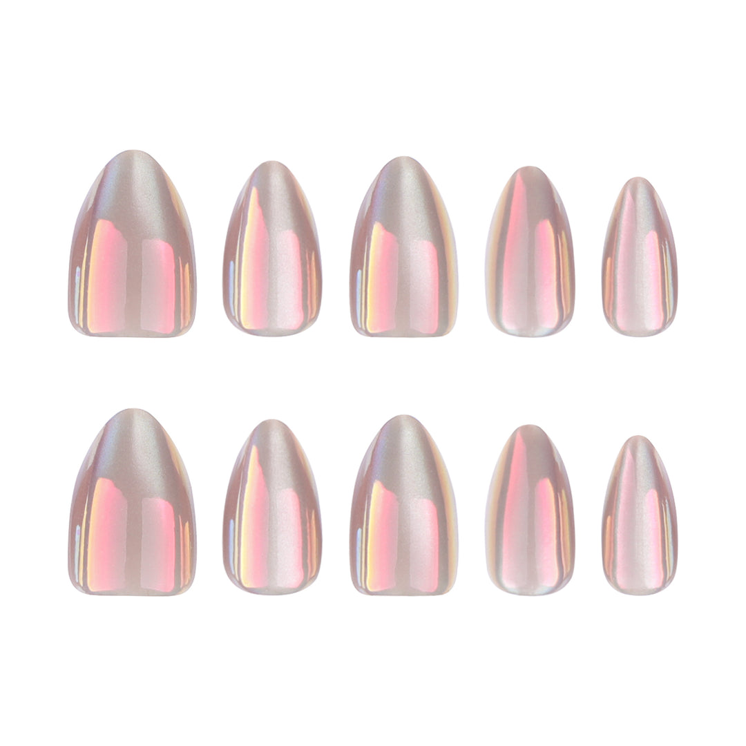 Elegant Artistic Stiletto Nails with Shimmering Gradient Bowlift