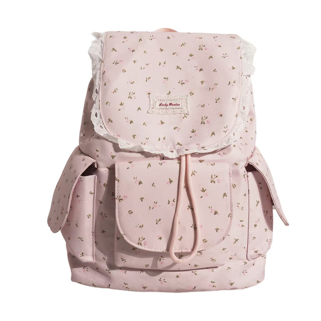 Floral Print Ruffled Backpack Bowlift