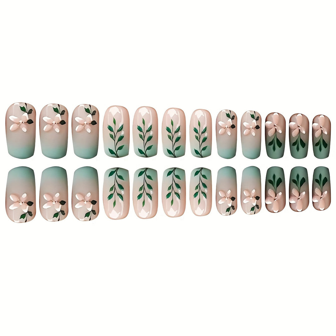 Floral Design Press-On Nail Set Bowlift