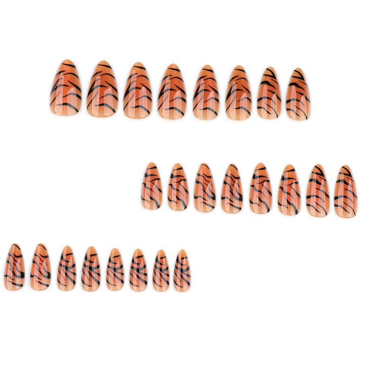 Artful stiletto nails with creative tiger stripe design Bowlift