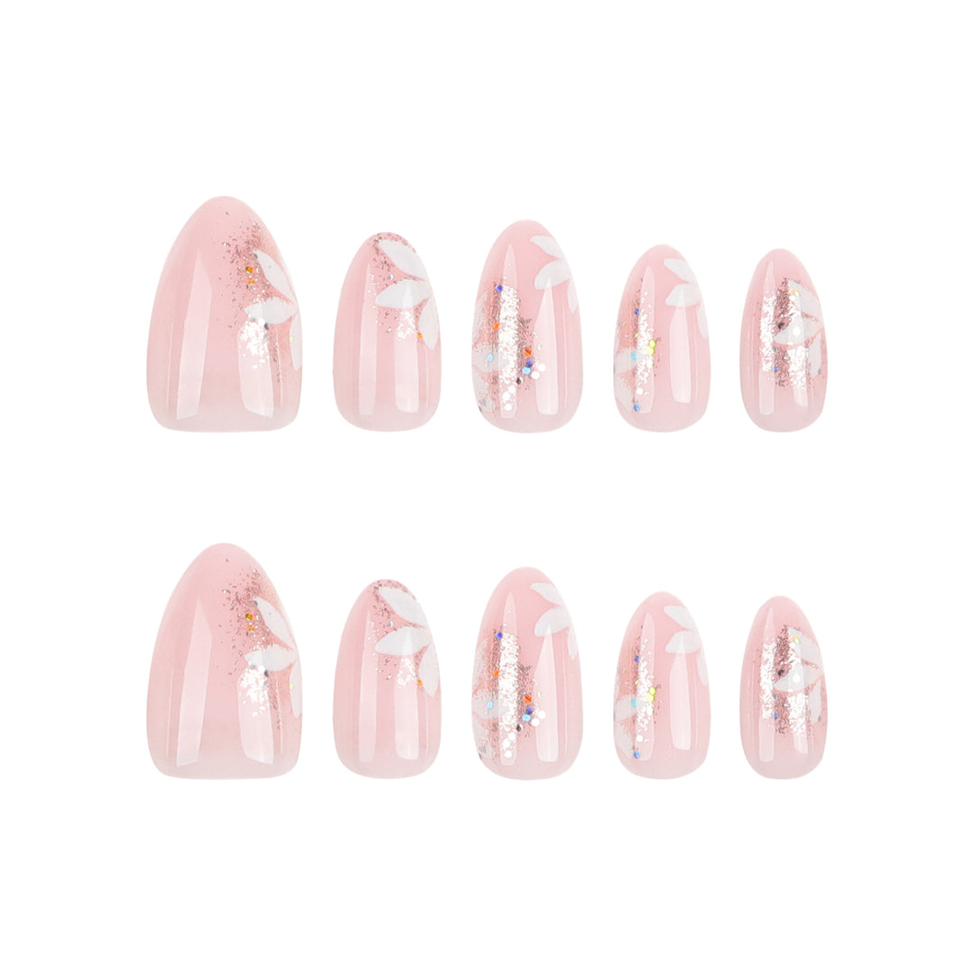 Premium Nail Art with Floral Design and Glitter Accents Bowlift