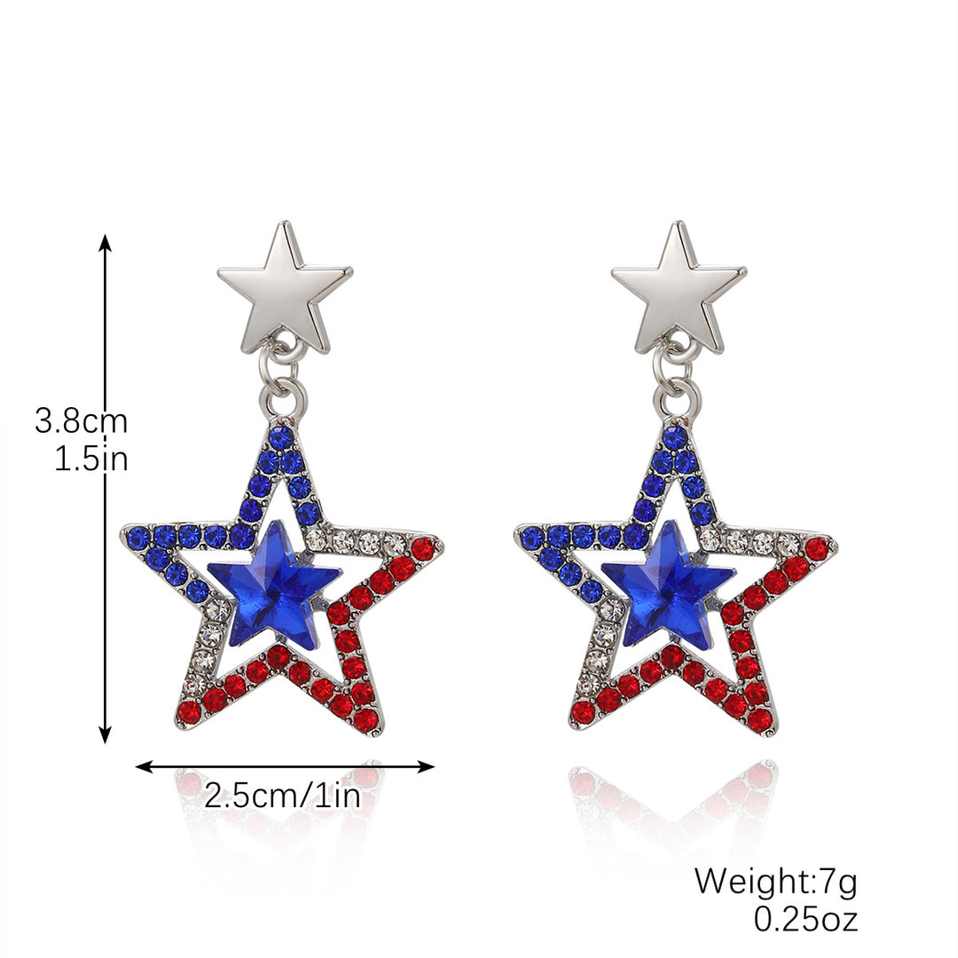 Women's nan crystal layered star dangle stud earrings with faceted center and pavé rhinestone accents Bowlift