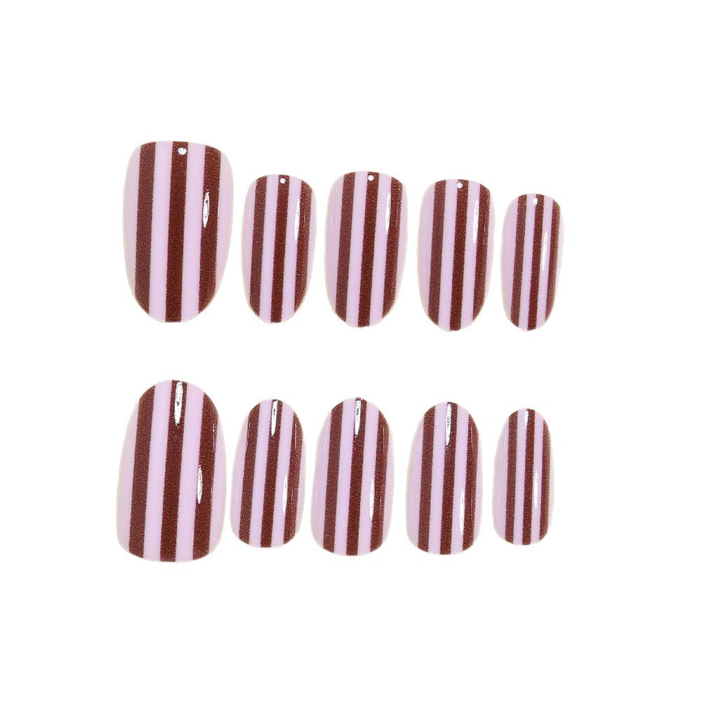 Elegant Striped Almond Press-On Nails Bowlift