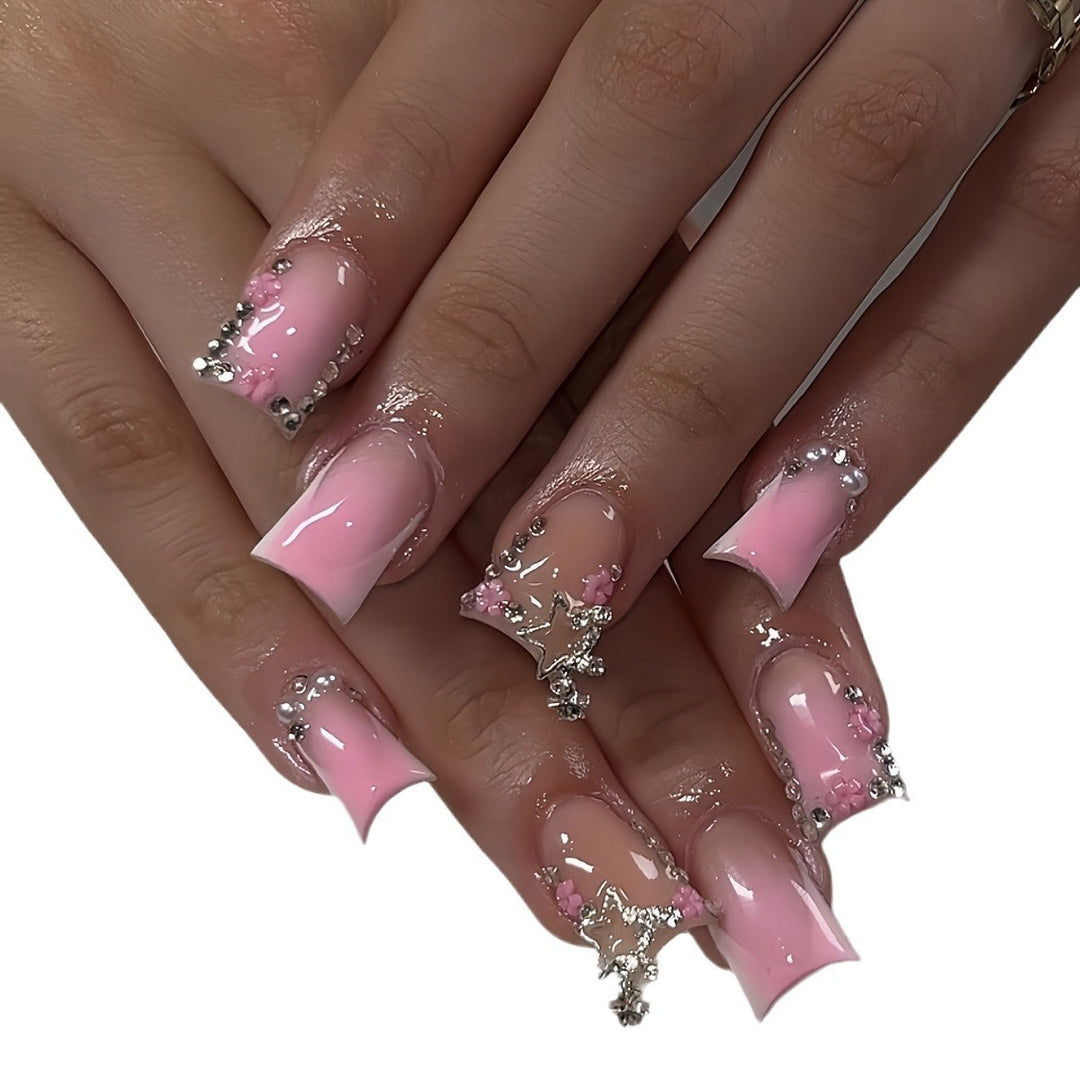 Glamorous 3D Press-On Nail Set with Star Accents Bowlift