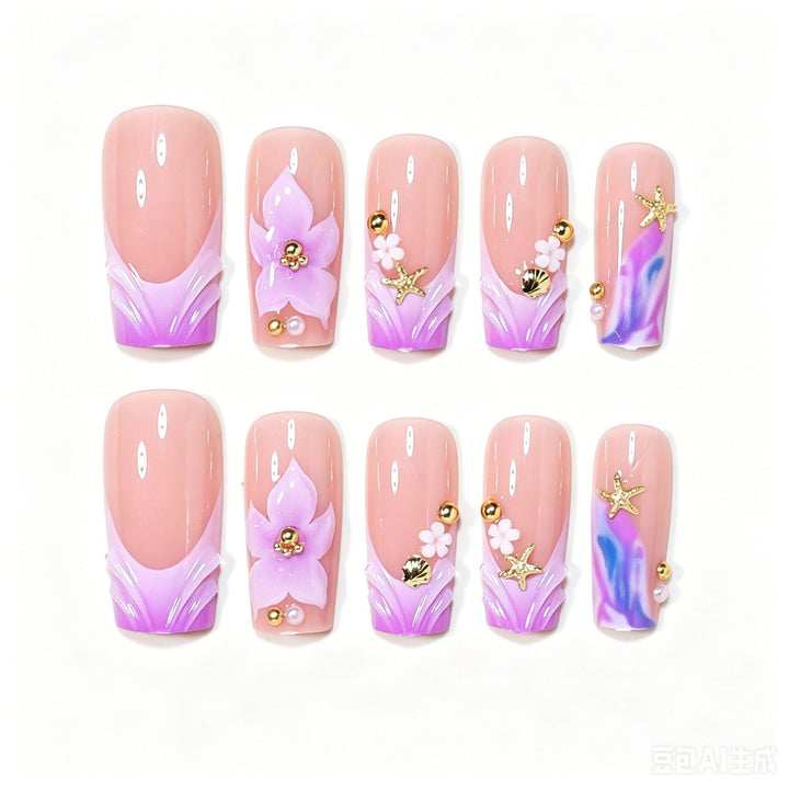 Decorative Floral Acrylic Nail Art Tips Bowlift