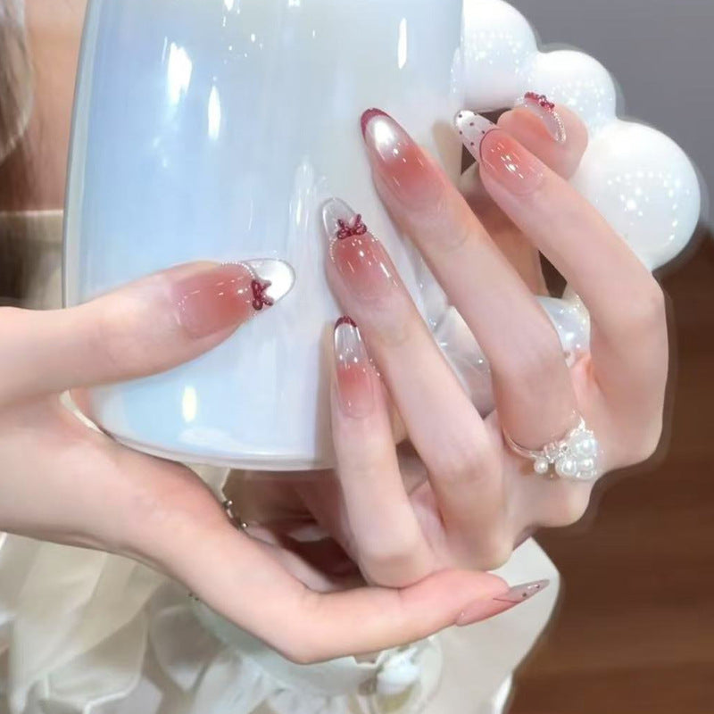 Artistic Press-On Nail Set with Floral and Gradient Design Bowlift
