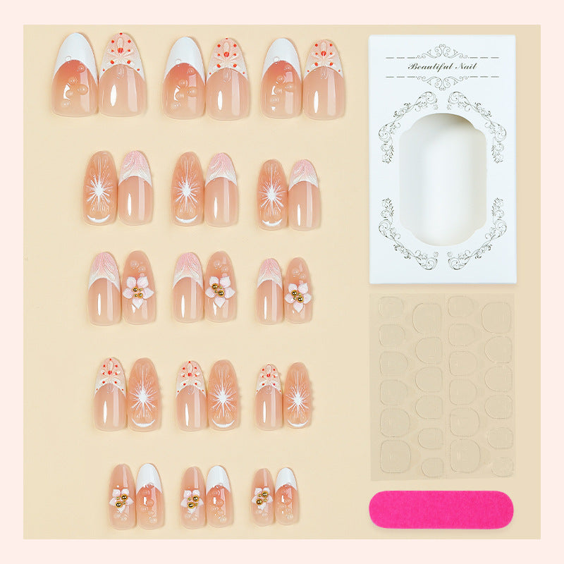 Artificial nail set with creative flower and pearl design Bowlift