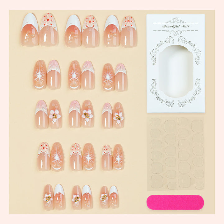 Artificial nail set with creative flower and pearl design Bowlift