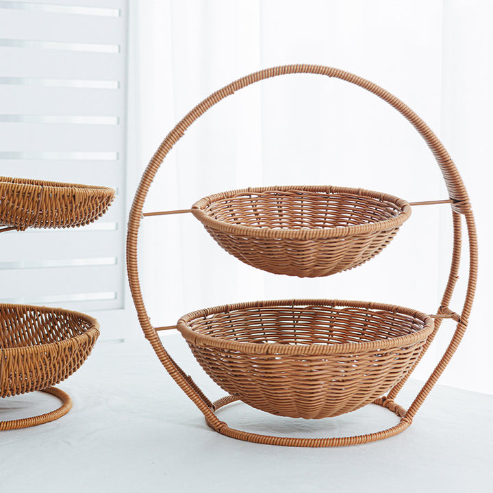 Rustic Two-Tiered Woven Fruit Stand Bowlift