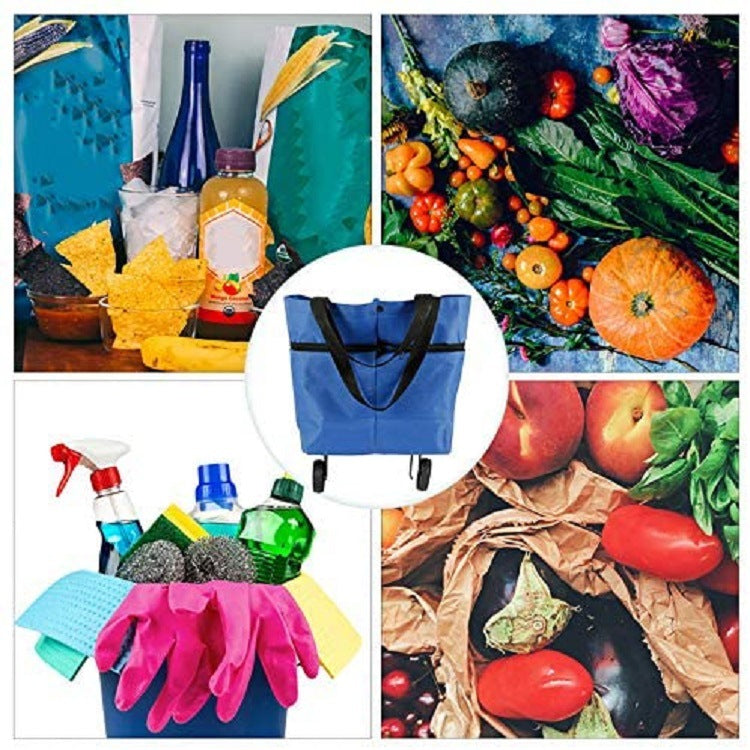 Flower Shopping Cart Bag With Reinforced Wheels And Double Front Pockets
