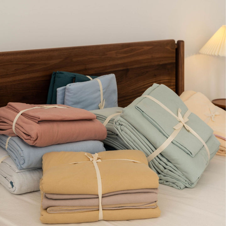 Linen-Feel Reversible Duvet Cover Set with Pillowcases