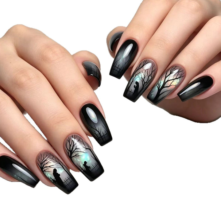 Artificial nails with mysterious forest design Bowlift