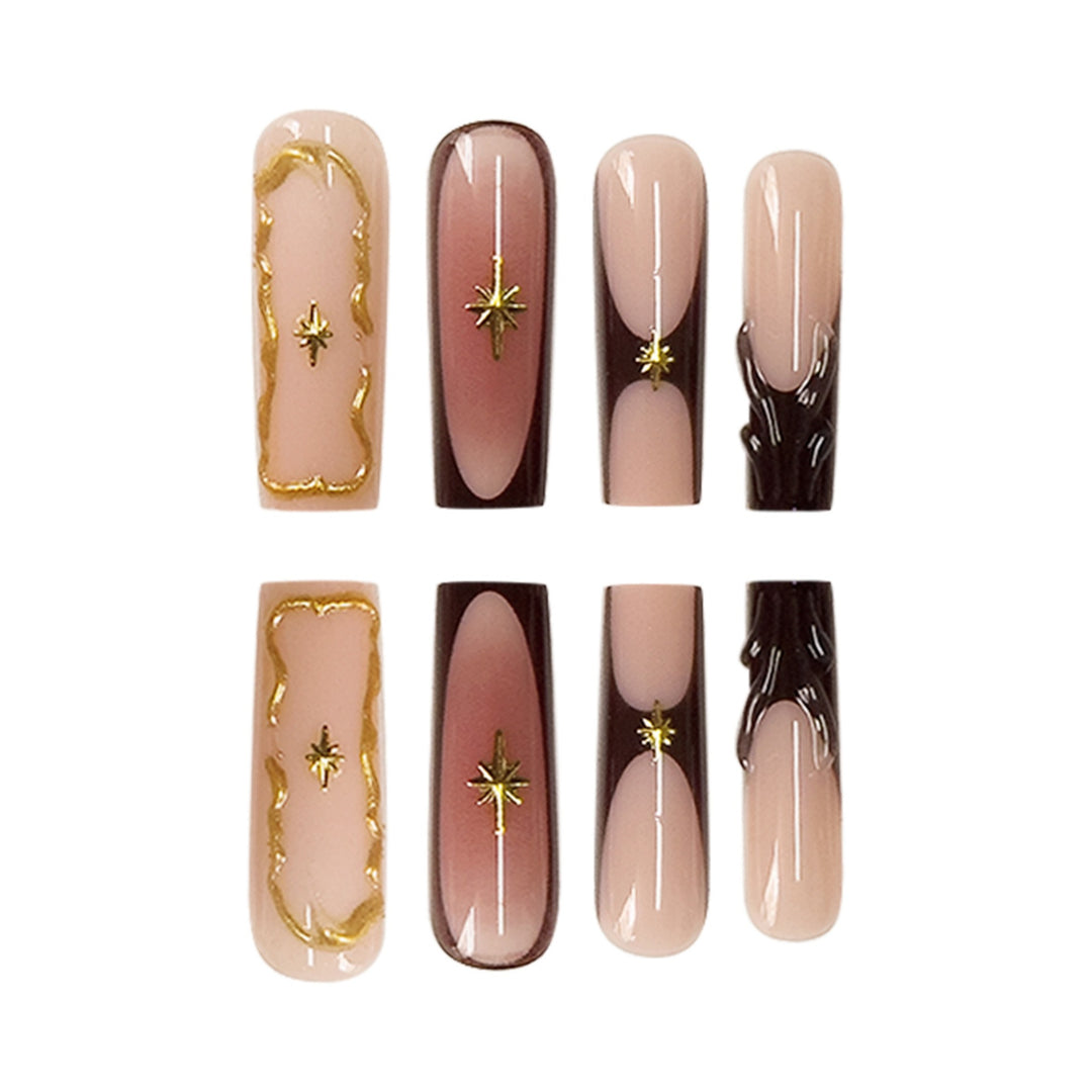 Luxurious Statement Stiletto Press-On Nails with Gold Accents Bowlift