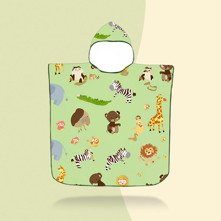 colorful hooded poncho with robot motif Bowlift