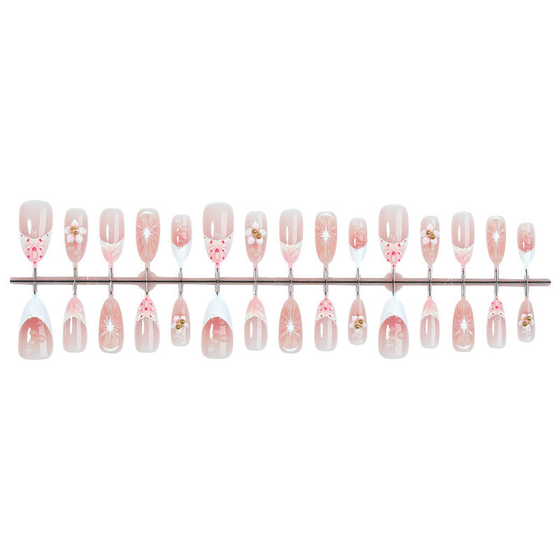 Artificial nail set with creative flower and pearl design Bowlift