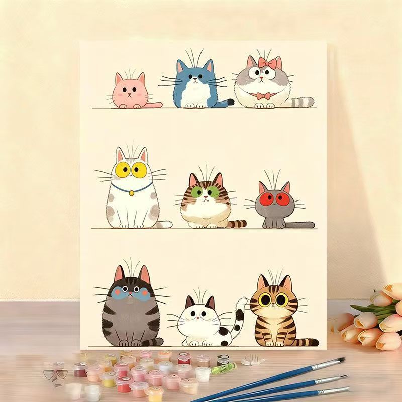 Cat-Themed Paint by Numbers Canvas Art Kit Bowlift