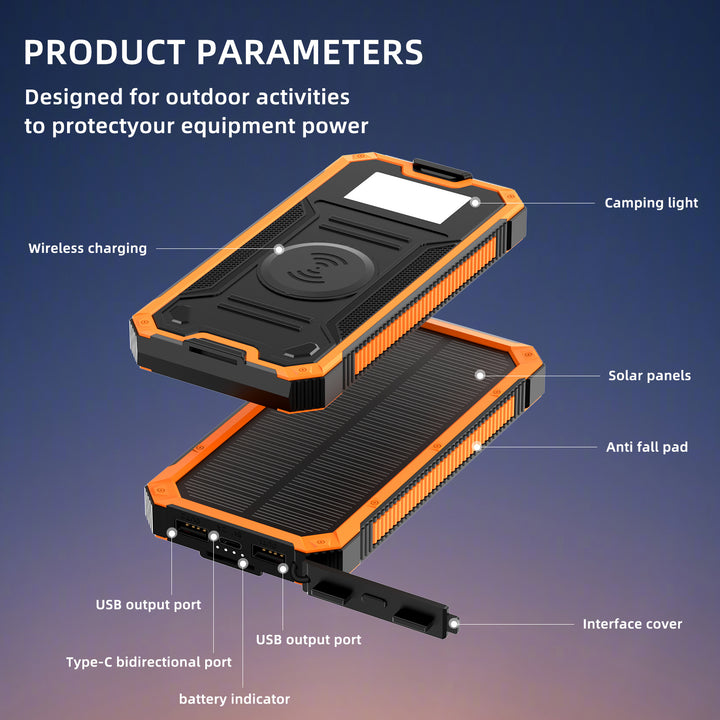 Portable Solar Power Bank with Fast Charging Function and Wireless Charging Adapter Bowlift