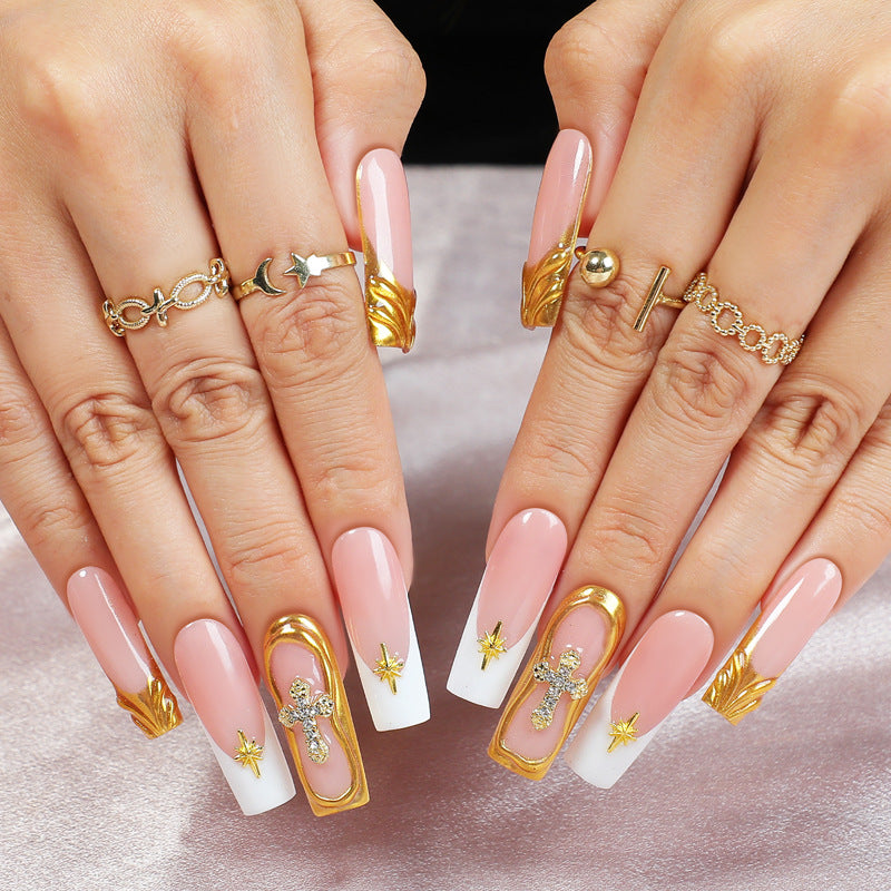 Creative Nail Art Set with Sparkling Gold Accents Bowlift