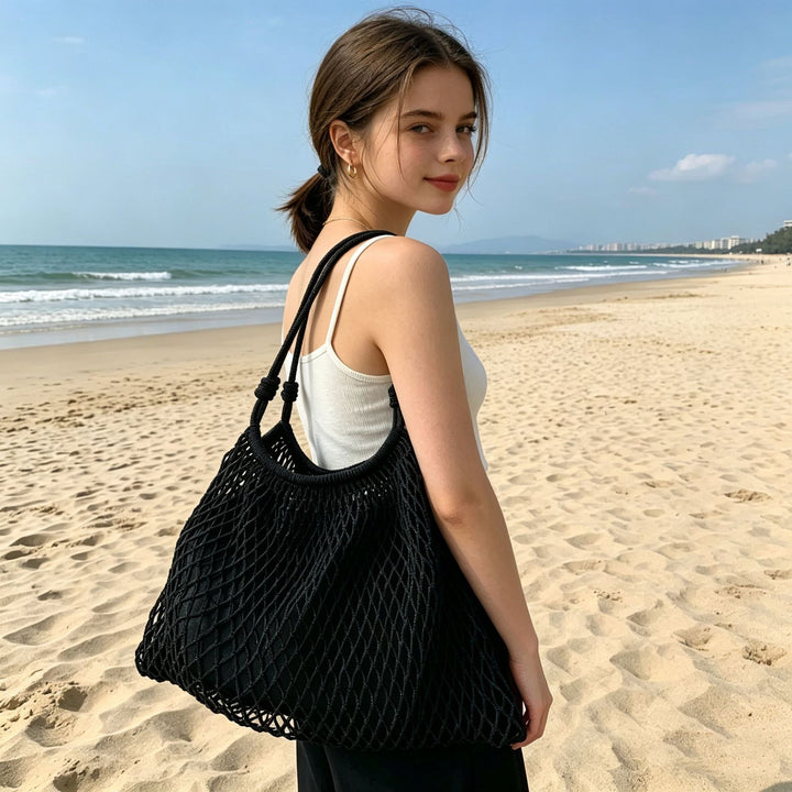 Mesh Beach Tote with Adjustable Drawstring Bowlift