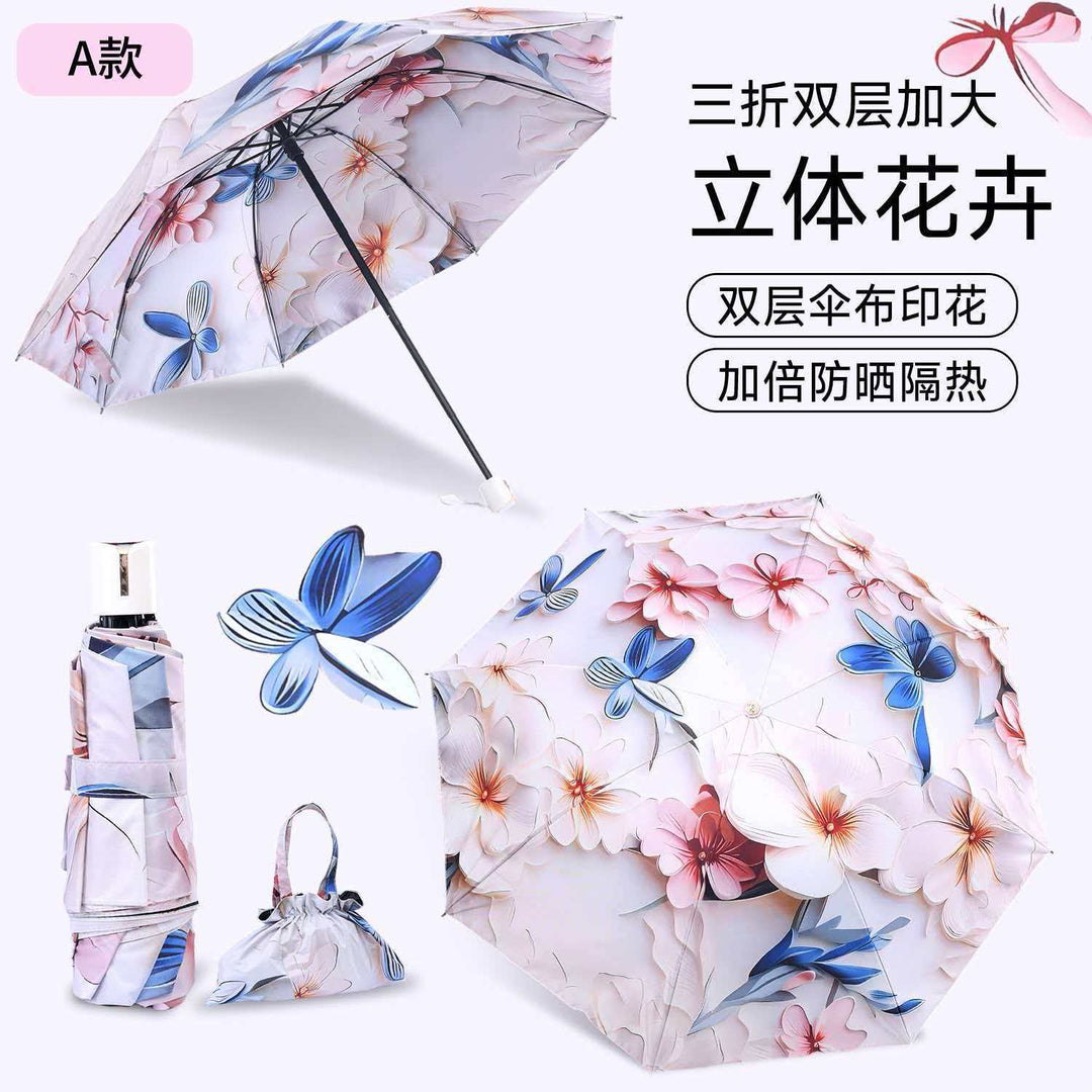 Ladies Folding Umbrella with Elegant Floral Design Bowlift