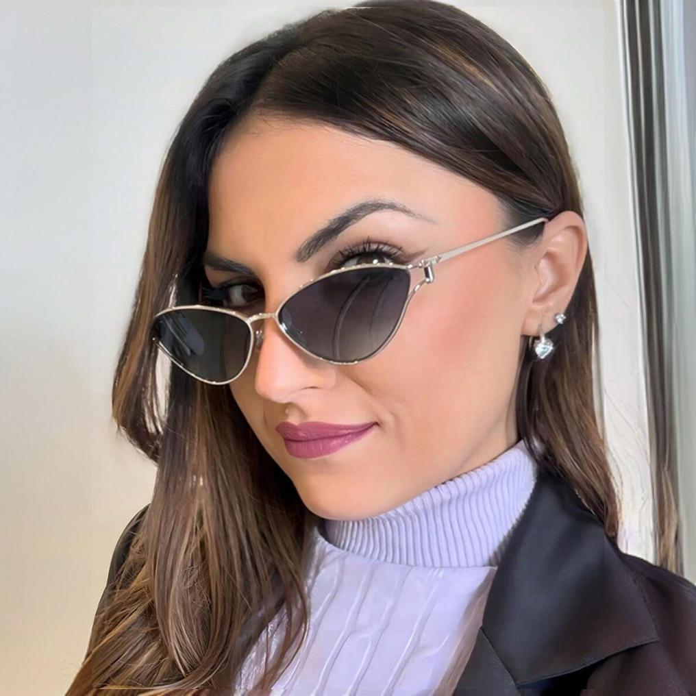 Ladies Cat-Eye Sunglasses with Elegant Metal Frame and UV Protection Bowlift