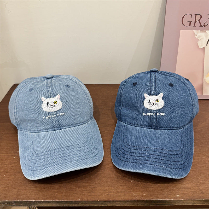 Women's Casual Cotton Baseball Cap with Cat Embroidery Bowlift