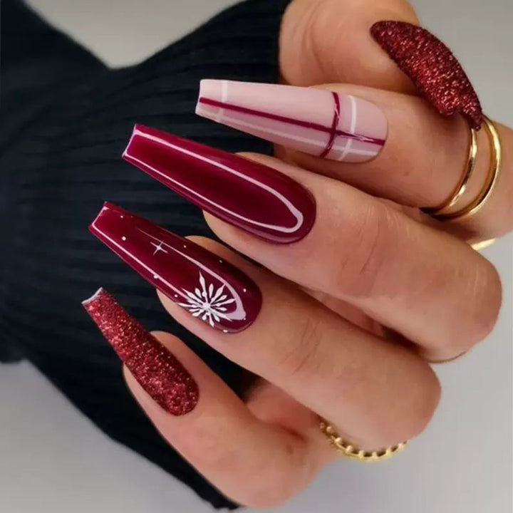 Decorative Press-On Nail Set with Shimmering Glitter and Elegant Art Bowlift