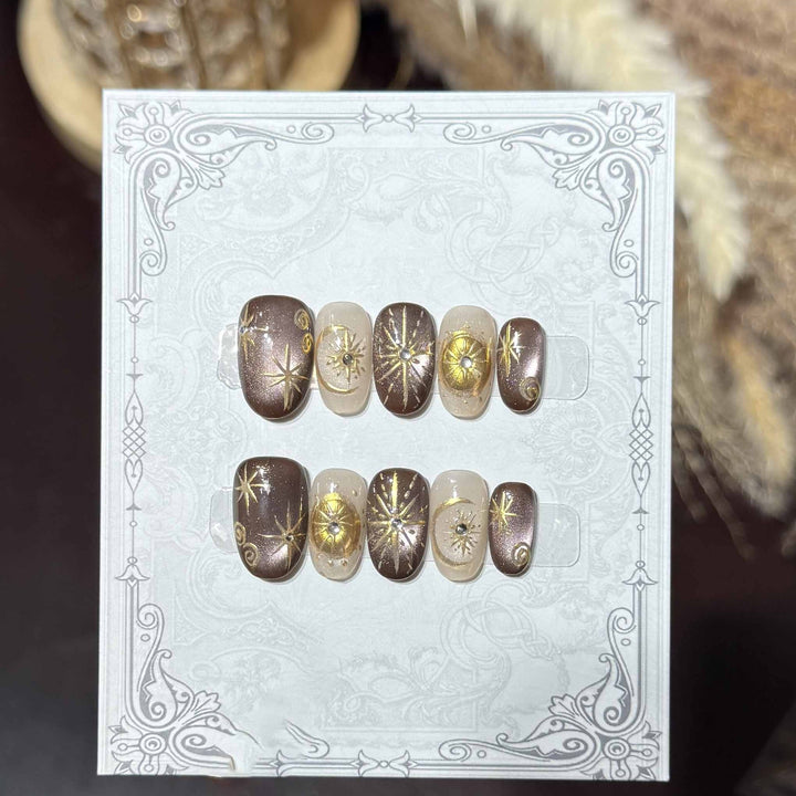 Decorative Press-On Nail Set with Celestial Accents Bowlift
