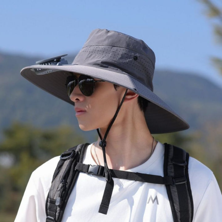 tactical fishing hat with wide brim, mesh ventilation and adjustable chin strap Bowlift