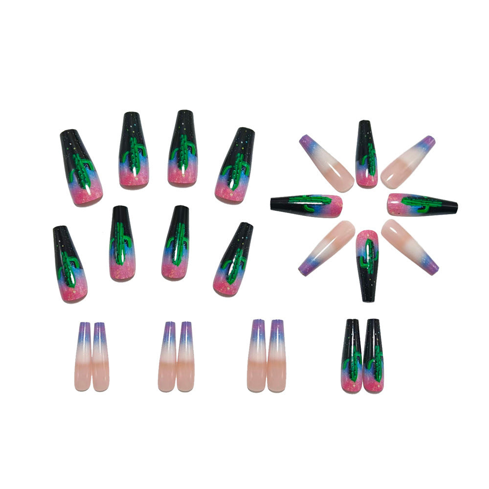 Artificial nails with 3D cactus design Bowlift